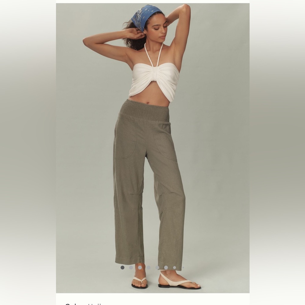 Anthropologie Pilcro Reese Smocked Pilull On Olive Green Barrel Pants SP
